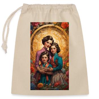 Mutter mit 2 Kindern - Retro 50er Jahre - Verschließbarer Geschenkbeutel aus Baumwolle (25x30cm) - Natur - Vorne