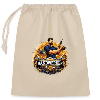 Handwerker Logo – Comic Style mit Bohrer - Verschließbarer Geschenkbeutel aus Baumwolle (25x30cm) - Natur - Vorne