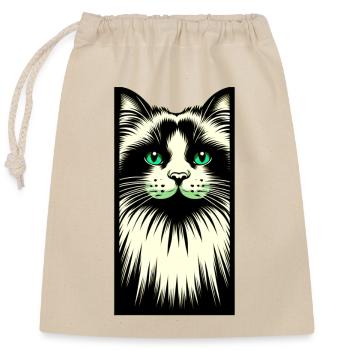 Cat Face - Closable cotton gift bag (25x30cm) - nature - Front