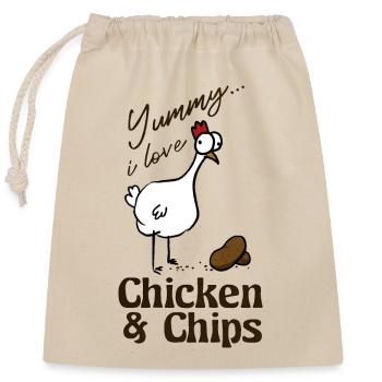 chicken and chips - Closable cotton gift bag (25x30cm) - nature - Front