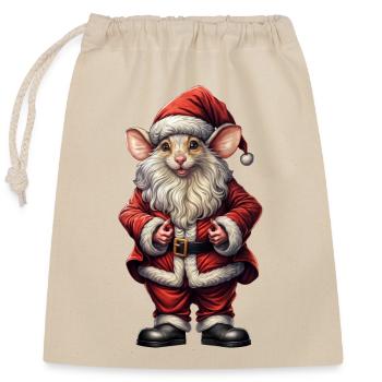 Santa Mouse 🎄🧀 - Closable cotton gift bag (25x30cm) - nature - Front