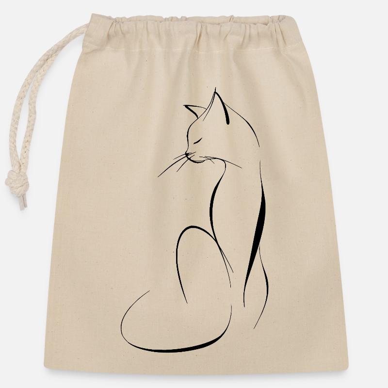 Dessin au trait élégant de chat - Sac cadeau en coton avec cordon (25 x 30 cm) - nature