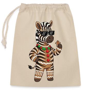 Cooler Lebkuchenmann Zebra Paarhufer Weihnachten - Verschließbarer Geschenkbeutel aus Baumwolle (25x30cm) - Natur - Vorne