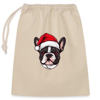 Tête de chien bouledogue français Noël Noël - Sac cadeau en coton avec cordon (25 x 30 cm) - nature - Devant