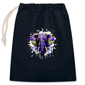 Elephant Head Portrait Colorful - Closable cotton gift bag (25x30cm) - navy - Front