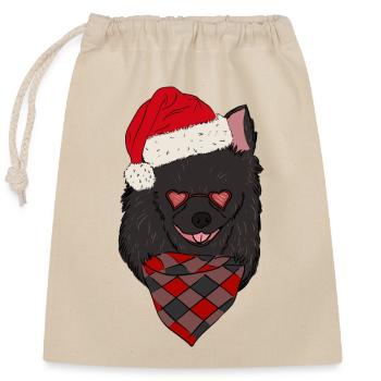 Chihuahua Chi Chapeau de Noël à cheveux longs - Sac cadeau en coton avec cordon (25 x 30 cm) - nature - Devant