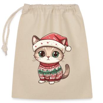 Cat Christmas Comic - Closable cotton gift bag (25x30cm) - nature - Front