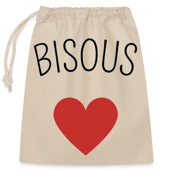 Bisous coeur - Sac cadeau en coton avec cordon (25 x 30 cm) - nature - Devant