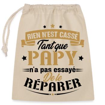 Rien n'est cassé tant que papy le réparer cadeau - Sac cadeau en coton avec cordon (25 x 30 cm) - nature - Devant