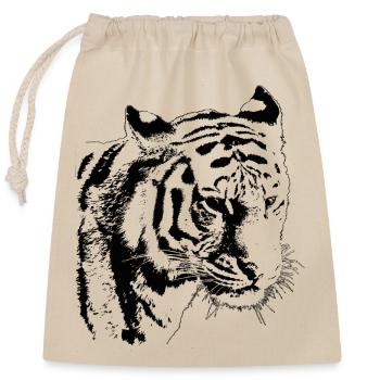 schwarzer Tiger - Verschließbarer Geschenkbeutel aus Baumwolle (25x30cm) - Natur - Vorne