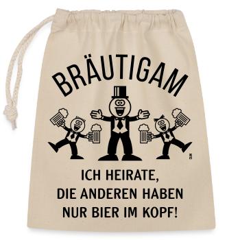 Bräutigam (Karikatur / Bier Im Kopf / 1C) - Verschließbarer Geschenkbeutel aus Baumwolle (25x30cm) - Natur - Vorne