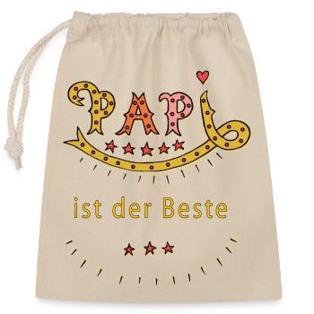 Papi ist der Beste - Verschließbarer Geschenkbeutel aus Baumwolle (25x30cm) - Natur - Vorne