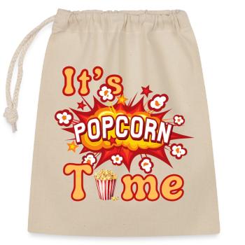 It's Popcorn Time! - Closable cotton gift bag (25x30cm) - nature - Front
