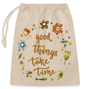 good Things take Time - Verschließbarer Geschenkbeutel aus Baumwolle (25x30cm) - Natur - Vorne