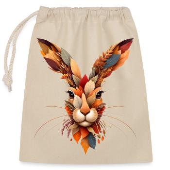Ein Hase,gestaltet aus verschiedenen Blättern - Verschließbarer Geschenkbeutel aus Baumwolle (25x30cm) - Natur - Vorne