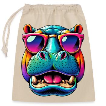 Hippopotamus with Sunglasses - Closable cotton gift bag (25x30cm) - nature - Front