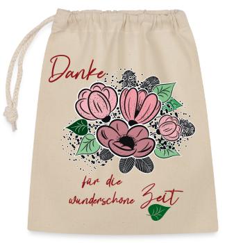 Merci avec un bouquet de fleurs - Sac cadeau en coton avec cordon (25 x 30 cm) - nature - Devant