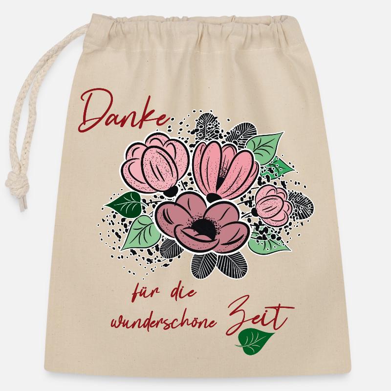 Danke mit Blumenstrauß - Verschließbarer Geschenkbeutel aus Baumwolle (25x30cm) - Natur