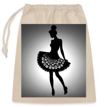 Silhouette of a woman in a dress with flowers - Closable cotton gift bag (25x30cm) - nature - Front