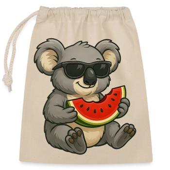 Süßer Koala mit Wassermelone Sommer Cartoon - Verschließbarer Geschenkbeutel aus Baumwolle (25x30cm) - Natur - Vorne