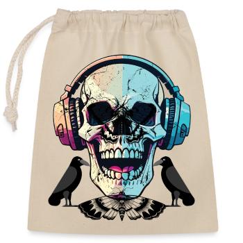 Skull in headphones – Dark musical vibrations - Closable cotton gift bag (25x30cm) - nature - Front