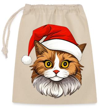 Noël chat - Sac cadeau en coton avec cordon (25 x 30 cm) - nature - Devant