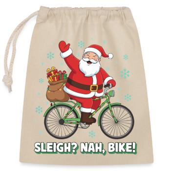 Santa Claus on a bicycle - Closable cotton gift bag (25x30cm) - nature - Front