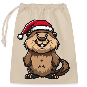 Biber Weihnachten - Verschließbarer Geschenkbeutel aus Baumwolle (25x30cm) - Natur - Vorne