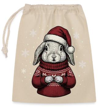 Lustiges Kaninchen Nikolausmütze Weihnachten  - Verschließbarer Geschenkbeutel aus Baumwolle (25x30cm) - Natur - Vorne