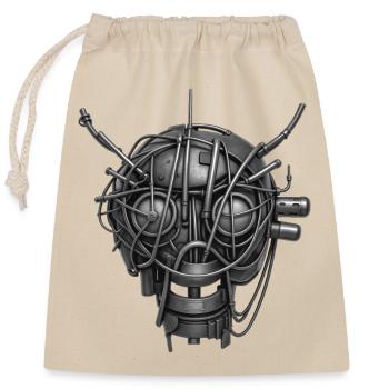 ROBOT MASK #2 - black & white - Sac cadeau en coton avec cordon (25 x 30 cm) - nature - Devant
