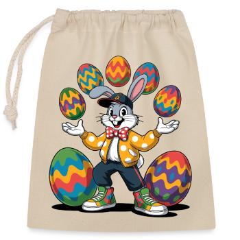 Lapin de Pâques coloré avec des œufs colorés - Sac cadeau en coton avec cordon (25 x 30 cm) - nature - Devant