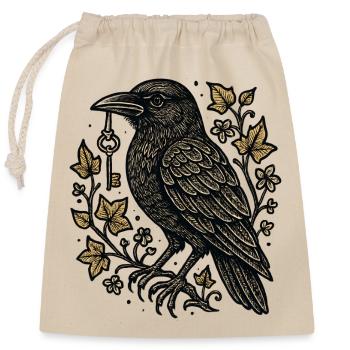 Corbeau avec une clé dans les tentacules - Sac cadeau en coton avec cordon (25 x 30 cm) - nature - Devant