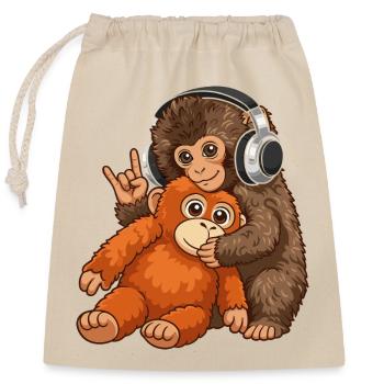 Monkey Punch Affe Musik hören  - Verschließbarer Geschenkbeutel aus Baumwolle (25x30cm) - Natur - Vorne