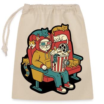 Katzenkino Popcorn Lounge - Verschließbarer Geschenkbeutel aus Baumwolle (25x30cm) - Natur - Vorne