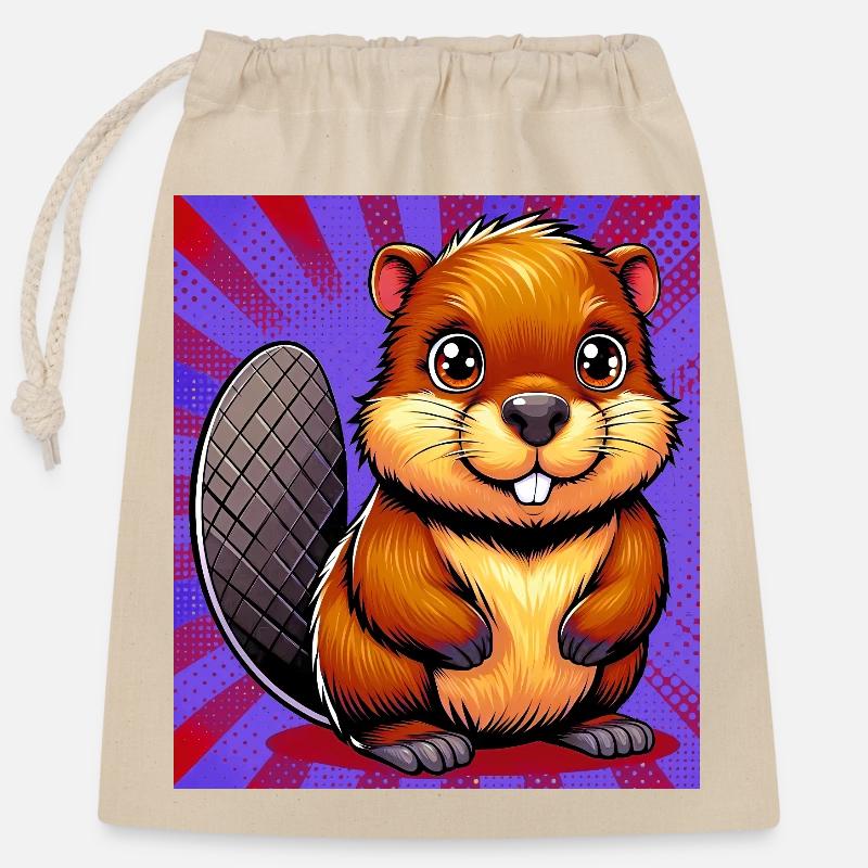 castor - Sac cadeau en coton avec cordon (25 x 30 cm) - nature