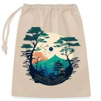 Japanese Illustration - Closable cotton gift bag (25x30cm) - nature - Front