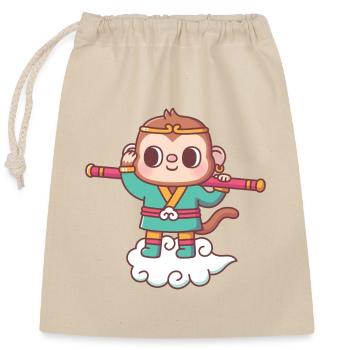 Cute Monkey Sun Wukong On Flying Cloud - Closable cotton gift bag (25x30cm) - nature - Front