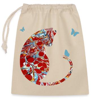 Chat avec Papillon E 251 - Sac cadeau en coton avec cordon (25 x 30 cm) - nature - Devant