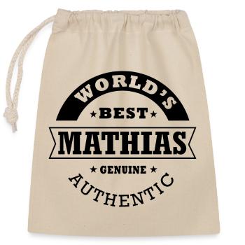Mathias bestes Geschenk der Welt Vorname Mathias - Verschließbarer Geschenkbeutel aus Baumwolle (25x30cm) - Natur - Vorne
