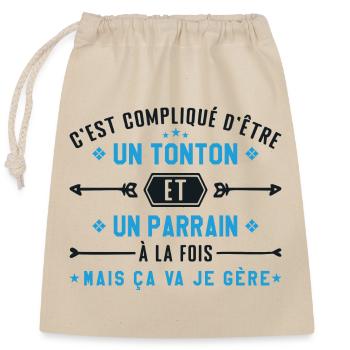 Uncle and Godfather - Closable cotton gift bag (25x30cm) - nature - Front