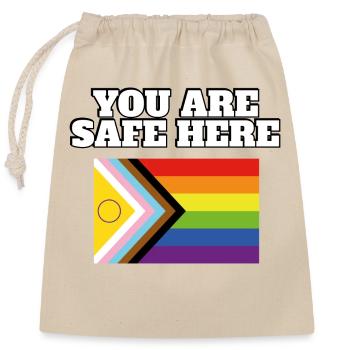 LGBTQ Hier sind Sie sicher - Verschließbarer Geschenkbeutel aus Baumwolle (25x30cm) - Natur - Vorne