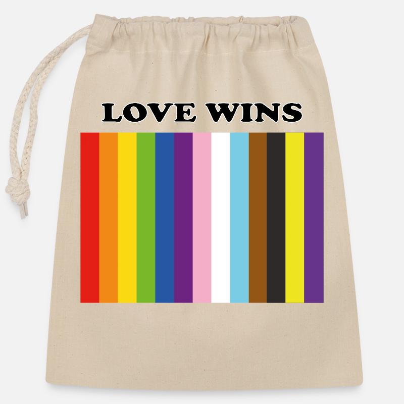 Liebe gewinnt inklusive Pride Farben - Verschließbarer Geschenkbeutel aus Baumwolle (25x30cm) - Natur
