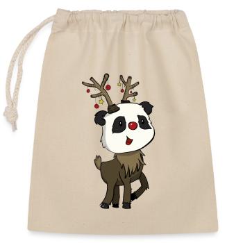 Xmas Pandas Rudolph - Verschließbarer Geschenkbeutel aus Baumwolle (25x30cm) - Natur - Vorne