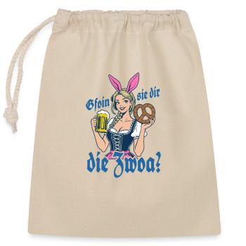 Gefallen sie dir, die Zwei? Dirndl Bier & Bretzen - Verschließbarer Geschenkbeutel aus Baumwolle (25x30cm) - Natur - Vorne