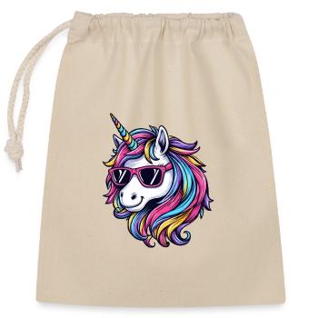 Cool unicorn with sunglasses - Closable cotton gift bag (25x30cm) - nature - Front