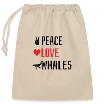 Peace Love Whales - Herz - Verschließbarer Geschenkbeutel aus Baumwolle (25x30cm) - Natur - Vorne