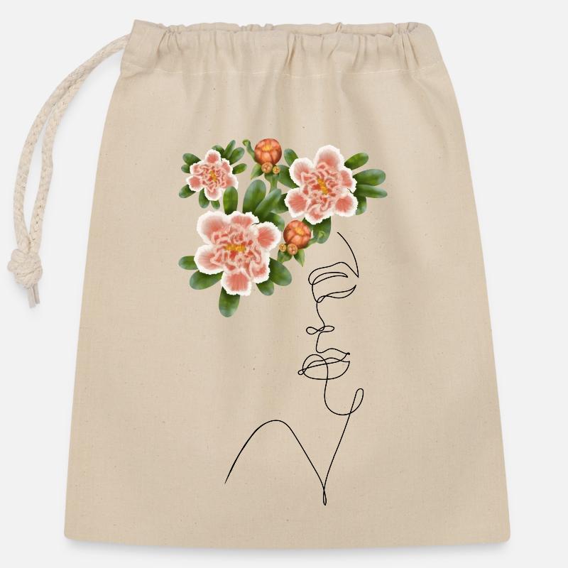 Lady Lineart Fleur de grenade - Sac cadeau en coton avec cordon (25 x 30 cm) - nature