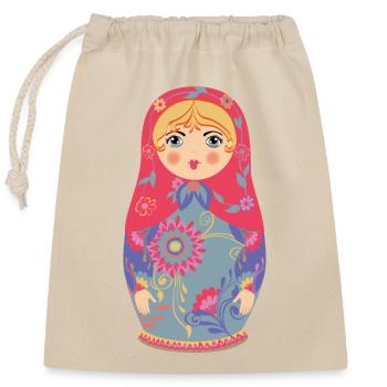 Folkartige Matrjoschka / Matryoshka / Matreschka - Verschließbarer Geschenkbeutel aus Baumwolle (25x30cm) - Natur - Vorne