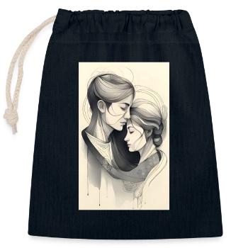 Couple lesbien à encre unifiée - Sac cadeau en coton avec cordon (25 x 30 cm) - bleu marine - Devant