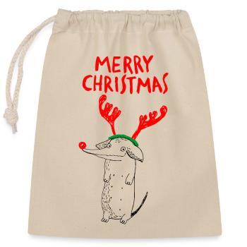 Merry Christmas Dog - Closable cotton gift bag (25x30cm) - nature - Front